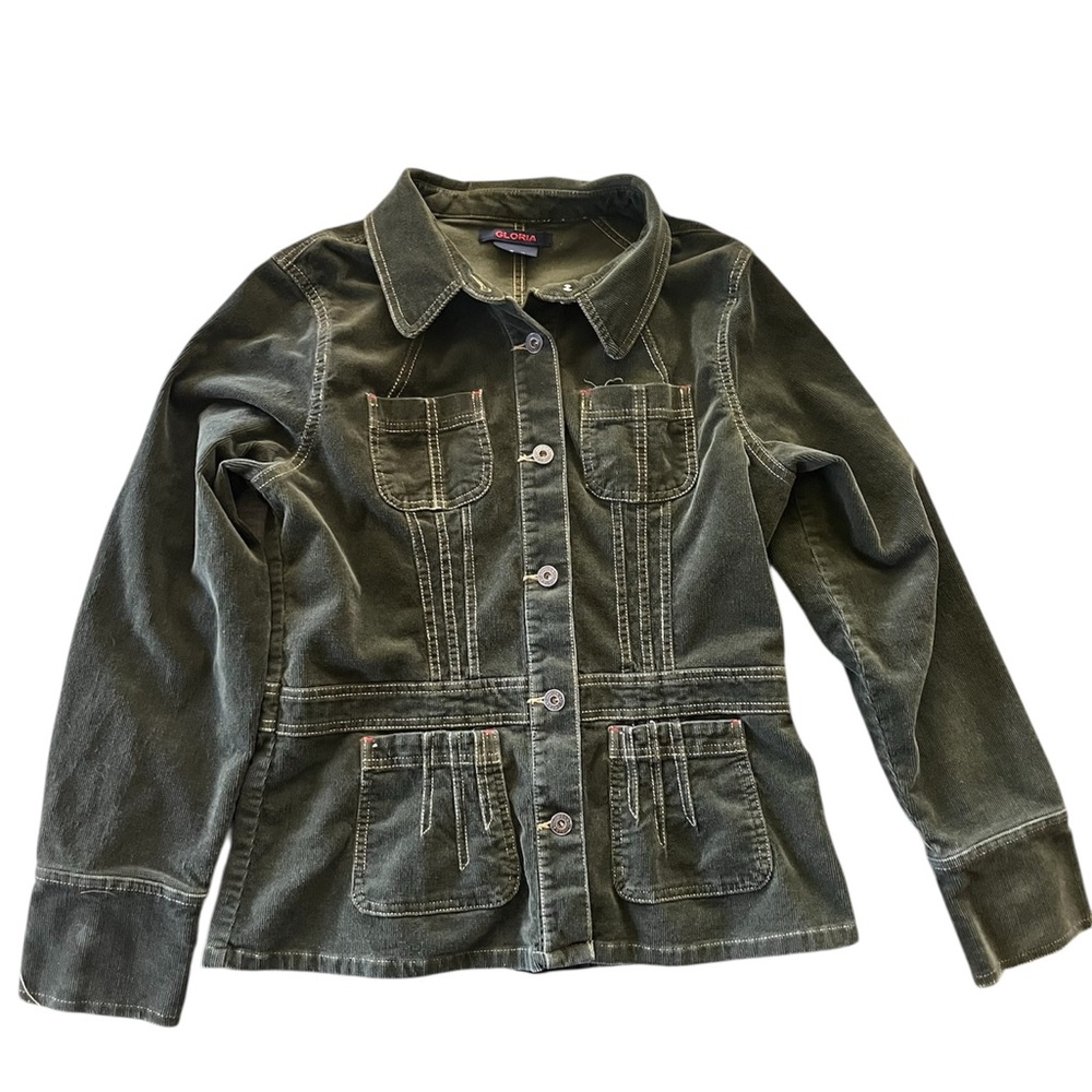 Vintage 90s Olive Green Corduroy Button-Up Jacket, L